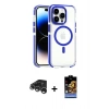 ieg™ iPhone 15 Pro Kılıf Kozmos Doku Koleksiyonu - Siyah Buffer Hayalet Cam Ekran Koruyucu + Gümüş Raze Metal Kamera Lens