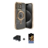 ieg™ iPhone 15 Pro Kılıf Nova Işık Özel Seri - Siyah Buffer Hayalet Cam Ekran Koruyucu + Lacivert Raze Metal Kamera Lens