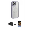 ieg™ iPhone 15 Pro Kılıf Yankı Işık Özel Seri - Siyah Buffer Hayalet Cam Ekran Koruyucu + Siyah Raze Metal Kamera Lens
