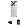 ieg™ iPhone 15 Pro Kılıf Yankı Işık Özel Seri - Siyah Buffer Hayalet Cam Ekran Koruyucu + Siyah Raze Metal Kamera Lens