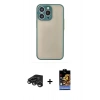 ieg™ iPhone 15 Pro Max Kılıf Ahenk Çizgi Serisi - Siyah Buffer Hayalet Cam Ekran Koruyucu + Titanyum Gri Raze Metal Kamera Lens