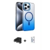ieg™ iPhone 15 Pro Max Kılıf Ahenk Doku Özel Seri - Siyah Bilvis 0.18mm Plus Cam Ekran Koruyucu + Titanyum Gri Raze Metal Kamera Lens