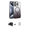 ieg™ iPhone 15 Pro Max Kılıf Ahenk Doku Özel Seri - Siyah Bilvis 0.18mm Plus Cam Ekran Koruyucu + Titanyum Gri Raze Metal Kamera Lens