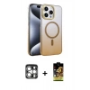 ieg™ iPhone 15 Pro Max Kılıf Ahenk Doku Özel Seri - Siyah Buffer Cam Ekran Koruyucu + Gümüş PVD Metal Kamera Lens