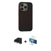 ieg™ iPhone 15 Pro Max Kılıf Ahenk Form Serisi - Siyah 3D Antistatik Seramik Nano Ekran Koruyucu + Siyah Raze Metal Kamera Lens