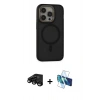 ieg™ iPhone 15 Pro Max Kılıf Ahenk Form Serisi - Siyah 3D Antistatik Seramik Nano Ekran Koruyucu + Siyah Raze Metal Kamera Lens