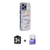 ieg™ iPhone 15 Pro Max Kılıf Ahenk Modern Serisi - Siyah Bilvis 5in1 5D Magic Hayalet Cam Ekran Koruyucu + Turuncu PVD Metal Kamera Lens