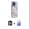 ieg™ iPhone 15 Pro Max Kılıf Ahenk Modern Serisi - Siyah Bilvis 5in1 5D Magic Hayalet Cam Ekran Koruyucu + Turuncu PVD Metal Kamera Lens