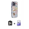 ieg™ iPhone 15 Pro Max Kılıf Ahenk Modern Serisi - Siyah Bilvis 5in1 5D Magic Hayalet Cam Ekran Koruyucu + Turuncu PVD Metal Kamera Lens