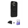 ieg™ iPhone 15 Pro Max Kılıf Ahenk Yansıma Özel Seri - Siyah Bilvis 5in1 5D Magic Hayalet Cam Ekran Koruyucu + Siyah Raze Metal Kamera Lens