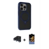 ieg™ iPhone 15 Pro Max Kılıf Ahenk Yansıma Özel Seri - Siyah Buffer Hayalet Cam Ekran Koruyucu + Lacivert Raze Metal Kamera Lens