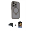 ieg™ iPhone 15 Pro Max Kılıf Ahenk Yansıma Özel Seri - Siyah Buffer Hayalet Cam Ekran Koruyucu + Lacivert Raze Metal Kamera Lens