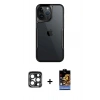 ieg™ iPhone 15 Pro Max Kılıf Akış Çizgi Koleksiyonu - Siyah Buffer Hayalet Cam Ekran Koruyucu + Lacivert PVD Metal Kamera Lens