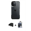 ieg™ iPhone 15 Pro Max Kılıf Akış Çizgi Koleksiyonu - Siyah Vanessa Magic Cam + Siyah Raze Metal Kamera Lens