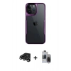 ieg™ iPhone 15 Pro Max Kılıf Akış Çizgi Koleksiyonu - Siyah Vanessa Magic Hayalet Cam + Titanyum Gri Raze Metal Kamera Lens