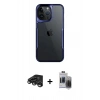 ieg™ iPhone 15 Pro Max Kılıf Akış Çizgi Koleksiyonu - Siyah Vanessa Magic Hayalet Cam + Titanyum Gri Raze Metal Kamera Lens