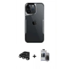 ieg™ iPhone 15 Pro Max Kılıf Akış Çizgi Koleksiyonu - Siyah Vanessa Magic Hayalet Cam + Titanyum Gri Raze Metal Kamera Lens