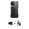 ieg™ iPhone 15 Pro Max Kılıf Akış Çizgi Koleksiyonu - Siyah Vanessa Magic Hayalet Cam + Titanyum Gri Raze Metal Kamera Lens