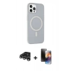ieg™ iPhone 15 Pro Max Kılıf Çekirdek Modern Prime - Siyah 3D Antistatik Mat Seramik Nano Ekran Koruyucu + Gümüş Raze Metal Kamera Lens