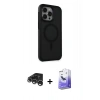 ieg™ iPhone 15 Pro Max Kılıf Çekirdek Yansıma Prime - Siyah Bilvis 5in1 5D Magic Hayalet Cam Ekran Koruyucu + Gümüş Raze Metal Kamera Lens