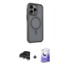 ieg™ iPhone 15 Pro Max Kılıf Çekirdek Yansıma Prime - Siyah Bilvis 5in1 5D Magic Hayalet Cam Ekran Koruyucu + Gümüş Raze Metal Kamera Lens