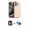 ieg™ iPhone 15 Pro Max Kılıf Eksen Doku Koleksiyonu - Siyah 3D Antistatik Seramik Nano Ekran Koruyucu + Turuncu PVD Metal Kamera Lens