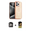ieg™ iPhone 15 Pro Max Kılıf Eksen Doku Koleksiyonu - Siyah Buffer Cam Ekran Koruyucu + Turuncu PVD Metal Kamera Lens