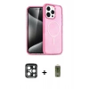 ieg™ iPhone 15 Pro Max Kılıf Eksen Doku Koleksiyonu - Siyah Joko Magic 5D Hayalet Cam + Lacivert PVD Metal Kamera Lens