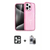 ieg™ iPhone 15 Pro Max Kılıf Eksen Doku Koleksiyonu - Siyah Vanessa Magic Hayalet Cam + Lacivert PVD Metal Kamera Lens
