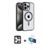ieg™ iPhone 15 Pro Max Kılıf Eksen Form Koleksiyonu - Siyah 3D Antistatik Seramik Nano Ekran Koruyucu + Gümüş PVD Metal Kamera Lens