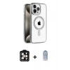 ieg™ iPhone 15 Pro Max Kılıf Eksen Form Koleksiyonu - Siyah Joko Magic 5D Cam + Turuncu PVD Metal Kamera Lens