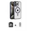 ieg™ iPhone 15 Pro Max Kılıf Eksen Form Koleksiyonu - Siyah Joko Magic 5D Cam + Turuncu PVD Metal Kamera Lens