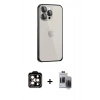 ieg™ iPhone 15 Pro Max Kılıf Eksen Form Serisi - Siyah Vanessa Magic Hayalet Cam + Turuncu PVD Metal Kamera Lens