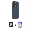 ieg™ iPhone 15 Pro Max Kılıf Eksen Işık Prime - Siyah Bilvis 5in1 3D Magic Cam Ekran Koruyucu + Siyah PVD Metal Kamera Lens