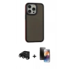 ieg™ iPhone 15 Pro Max Kılıf Eksen Işık - Siyah 3D Antistatik Mat Seramik Nano Ekran Koruyucu + Siyah Raze Metal Kamera Lens