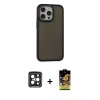 ieg™ iPhone 15 Pro Max Kılıf Eksen Işık - Siyah Buffer Cam Ekran Koruyucu + Siyah PVD Metal Kamera Lens