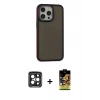 ieg™ iPhone 15 Pro Max Kılıf Eksen Işık - Siyah Buffer Cam Ekran Koruyucu + Siyah PVD Metal Kamera Lens