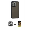 ieg™ iPhone 15 Pro Max Kılıf Eksen Işık - Siyah Buffer Cam Ekran Koruyucu + Siyah PVD Metal Kamera Lens
