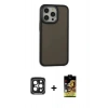 ieg™ iPhone 15 Pro Max Kılıf Eksen Işık - Siyah Buffer Cam Ekran Koruyucu + Siyah PVD Metal Kamera Lens