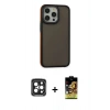 ieg™ iPhone 15 Pro Max Kılıf Eksen Işık - Siyah Buffer Cam Ekran Koruyucu + Siyah PVD Metal Kamera Lens