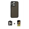 ieg™ iPhone 15 Pro Max Kılıf Eksen Işık - Siyah Buffer Cam Ekran Koruyucu + Turuncu PVD Metal Kamera Lens