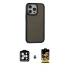 ieg™ iPhone 15 Pro Max Kılıf Eksen Işık - Siyah Buffer Cam Ekran Koruyucu + Turuncu PVD Metal Kamera Lens