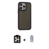 ieg™ iPhone 15 Pro Max Kılıf Eksen Işık - Siyah Joko Magic 5D Cam + Turuncu PVD Metal Kamera Lens