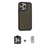 ieg™ iPhone 15 Pro Max Kılıf Eksen Işık - Siyah Joko Magic 5D Cam + Turuncu PVD Metal Kamera Lens