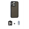 ieg™ iPhone 15 Pro Max Kılıf Eksen Işık - Siyah Joko Magic 5D Cam + Turuncu PVD Metal Kamera Lens