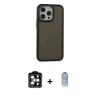 ieg™ iPhone 15 Pro Max Kılıf Eksen Işık - Siyah Joko Magic 5D Cam + Turuncu PVD Metal Kamera Lens