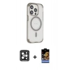 ieg™ iPhone 15 Pro Max Kılıf Eksen Klasik Koleksiyonu - Siyah Buffer Hayalet Cam Ekran Koruyucu + Siyah PVD Metal Kamera Lens