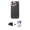 ieg™ iPhone 15 Pro Max Kılıf Eksen Prime - Siyah Bilvis 5in1 3D Magic Cam Ekran Koruyucu + Titanyum Gri Raze Metal Kamera Lens