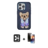 ieg™ iPhone 15 Pro Max Kılıf İz Minimal Koleksiyonu - Siyah 3D Antistatik Mat Seramik Nano Ekran Koruyucu + Siyah PVD Metal Kamera Lens