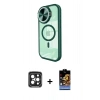 ieg™ iPhone 15 Pro Max Kılıf Kıvılcım Modern Koleksiyonu - Siyah Buffer Hayalet Cam Ekran Koruyucu + Siyah PVD Metal Kamera Lens